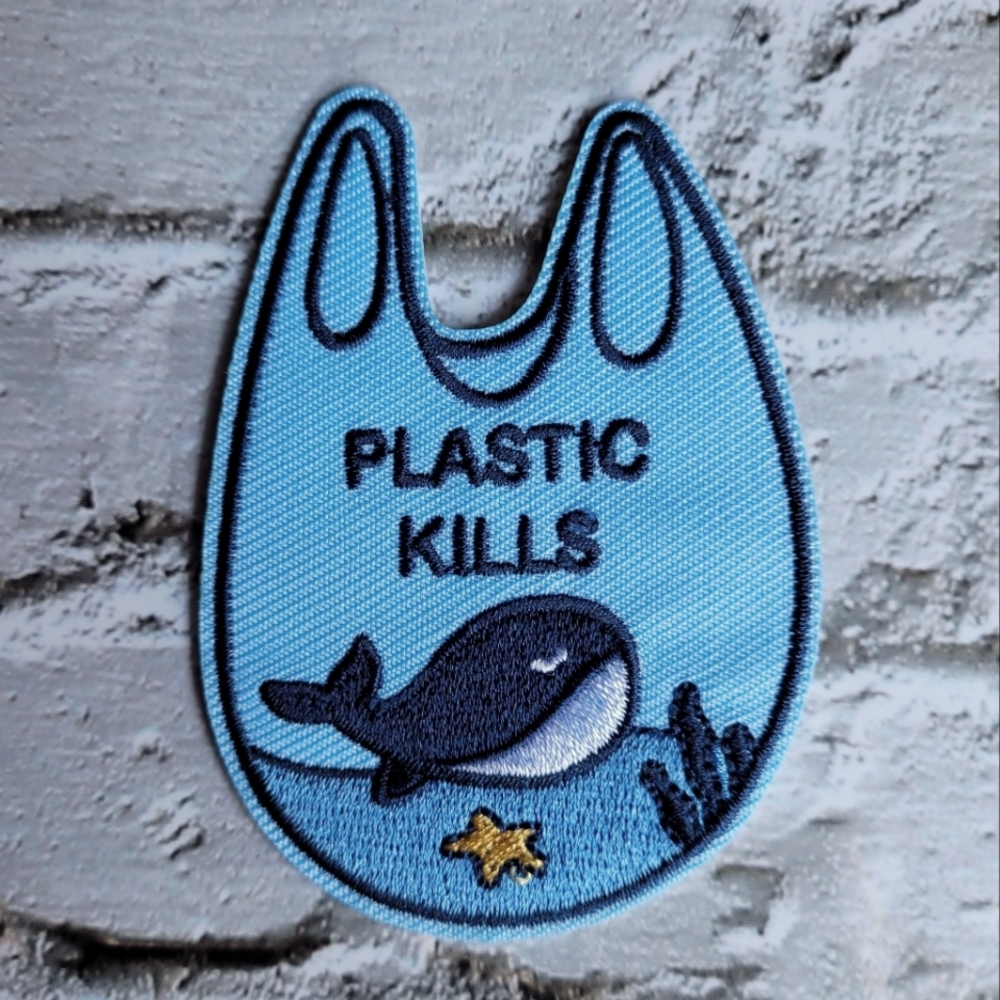 Plastic Kills Whale Save The Ocean Eco Friendly Go Green  Iron on Patch